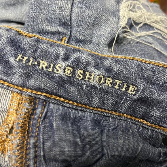 American Eagle Hi Rise Shortie Distressed Jean Shorts Size 0 Next Level Stretch - Picture 7 of 7